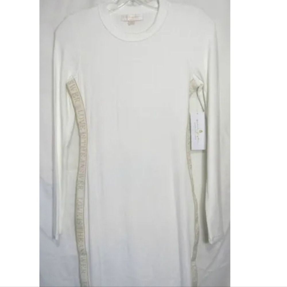SPIRITUAL GANGSTER WHITE RIBBED LOVE IS THE ANSWER BODYCON LONG SLEEVES DRES